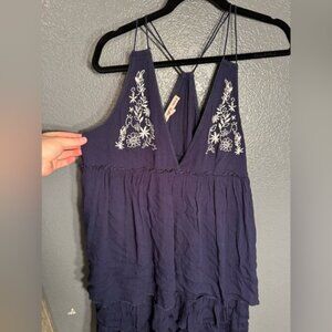 Navy Blue Sz Large Embroidered Women's Dress